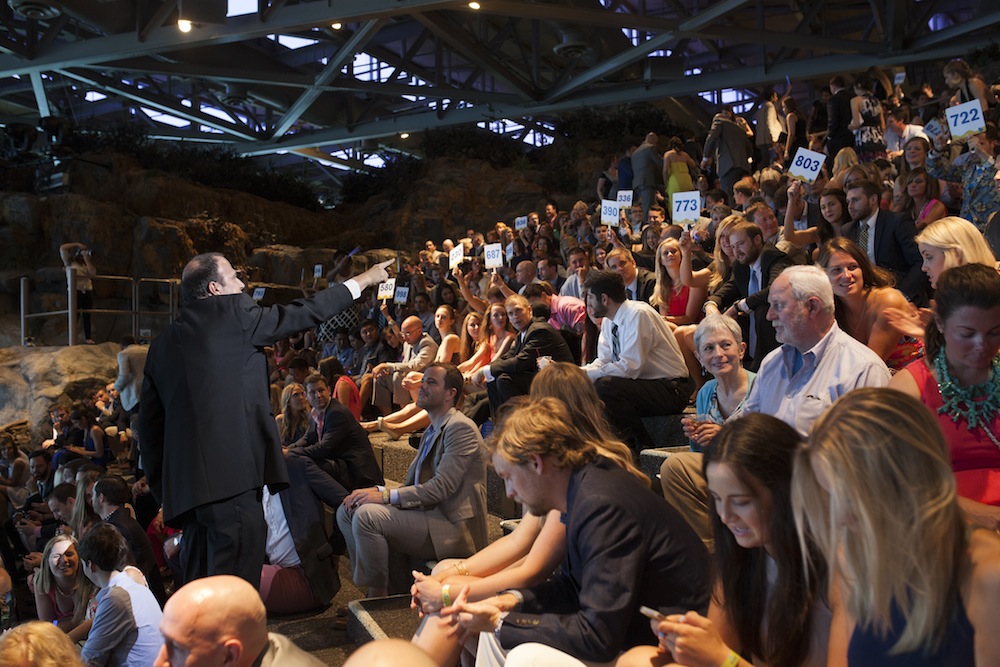 Partygoers show their support during the paddle raise