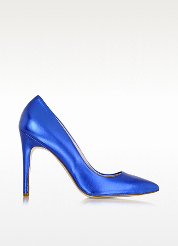 LE PARMENTIER Metallic Blue Leather Pump