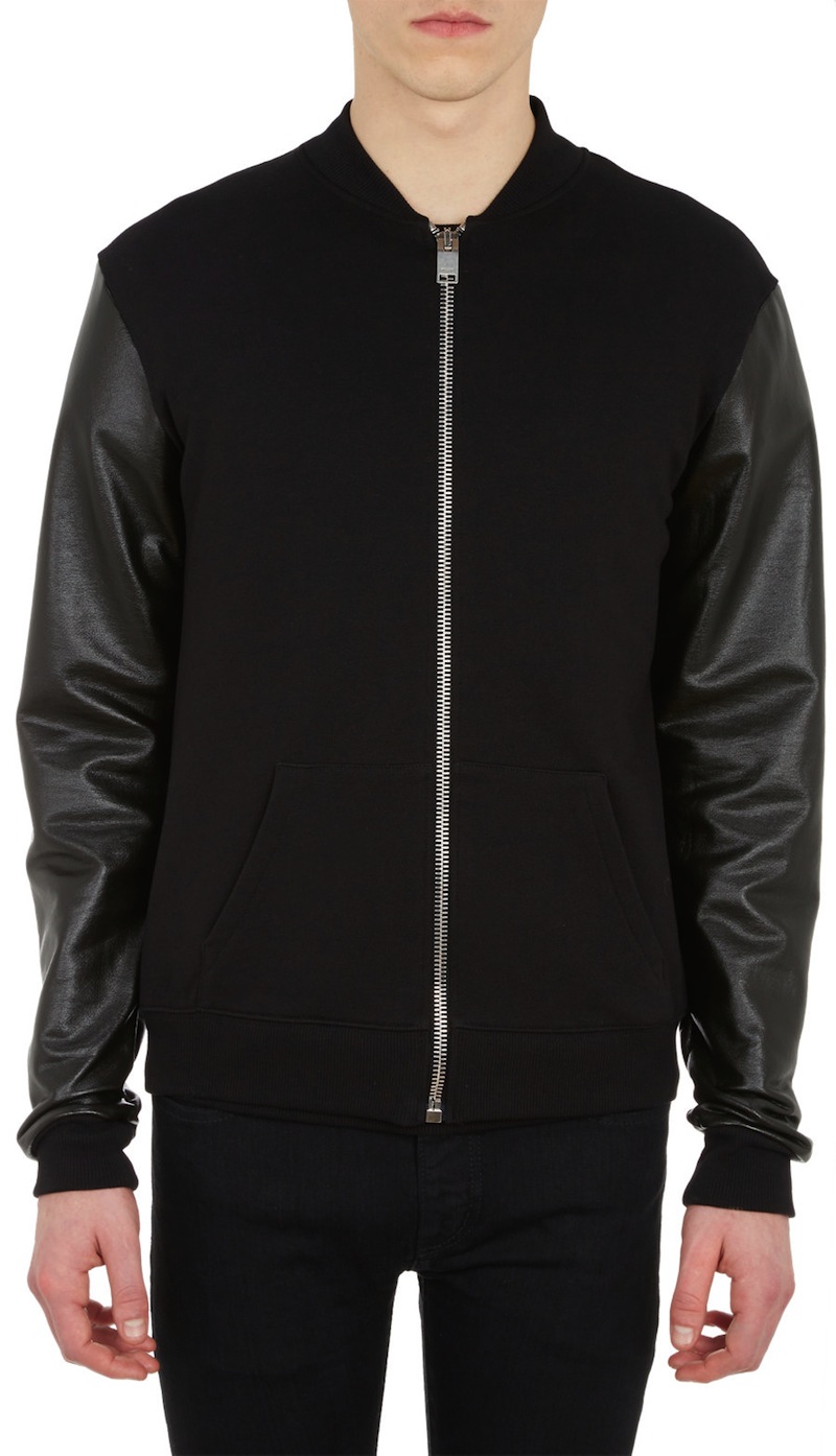 SAINT LAURENT Fleece & Leather Bomber Jacket