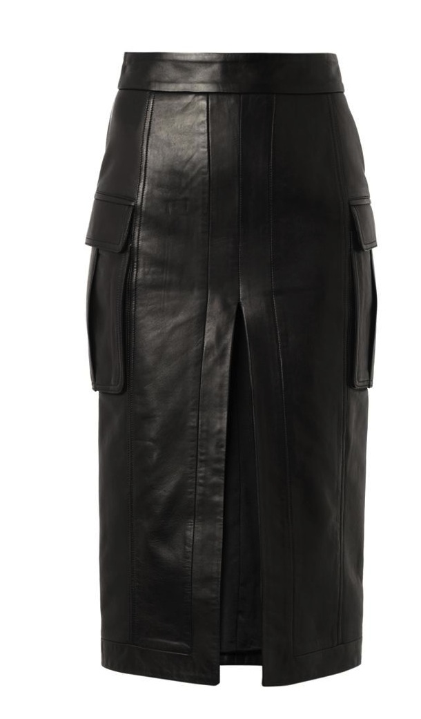 BALMAIN High hem-slit leather pencil skirt