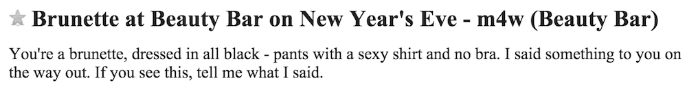 Brunette at Beauty Bar on New Year's Eve - m4w (Beauty Bar)