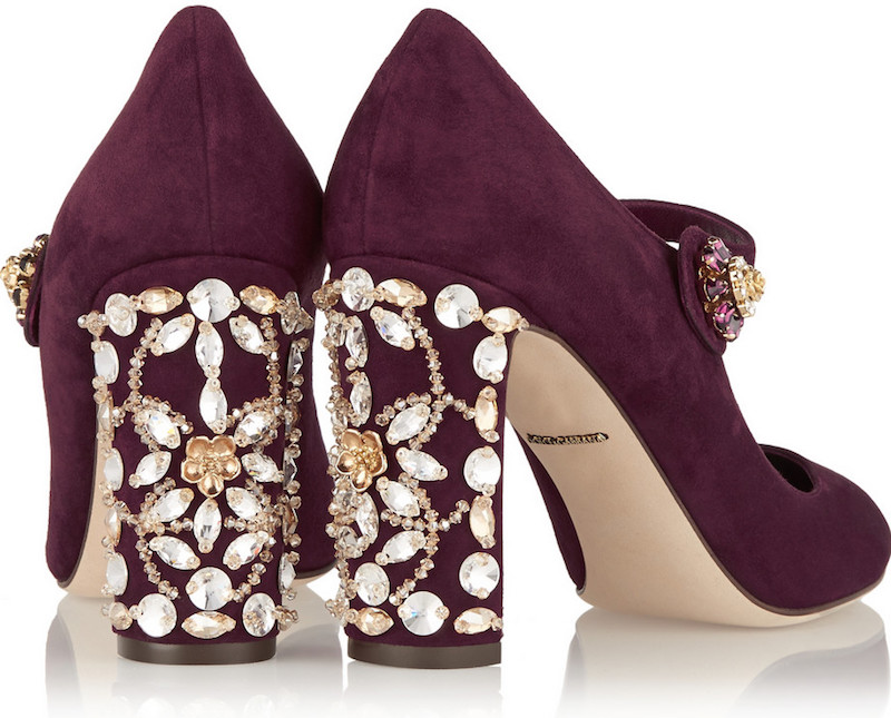 DOLCE & GABBANA Crystal-embellished suede Mary Jane pumps