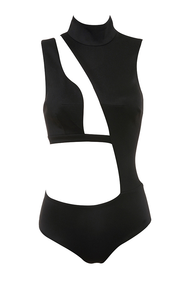 'Malla' BLACK ASYMMETRIC CUT OUT BODYSUIT