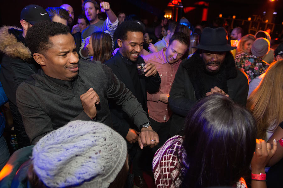 Nate Parker and Andre Holland dancing at  Tao Park City presented by Tequila Don Julio 