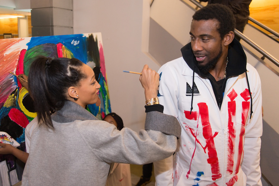 CHICAGO, ILLINOIS - JANUARY 24:  Alexis Stoudemire and Amar'e Stoudemire attend Amar'e Stoudemire and Melech Collection present 'In The Paint' Series #2 with Hebru Brantley at Little Black Pearl School on January 24, 2016 in Chicago, Illinois.  (Photo by Daniel Boczarski/Getty Images for Amar'e Stoudemire)