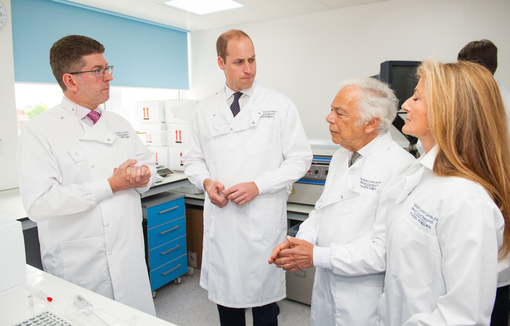 Mandatory Credit: Photo by REX/Shutterstock (5688786e) Prince William (second left) with Consultant Medical Oncologist Professor Stephen Johnston (left), Ralph Lauren (second right) and his wife Ricky Lauren during a visit to the Royal Marsden NHS Foundation Trust, in Chelsea, west London, as he marks the opening of the hospital's new centre for breast cancer research named after the fashion designer. Prince William visits The Royal Marsden NHS Foundation Trust, London, Britain - 17 May 2016