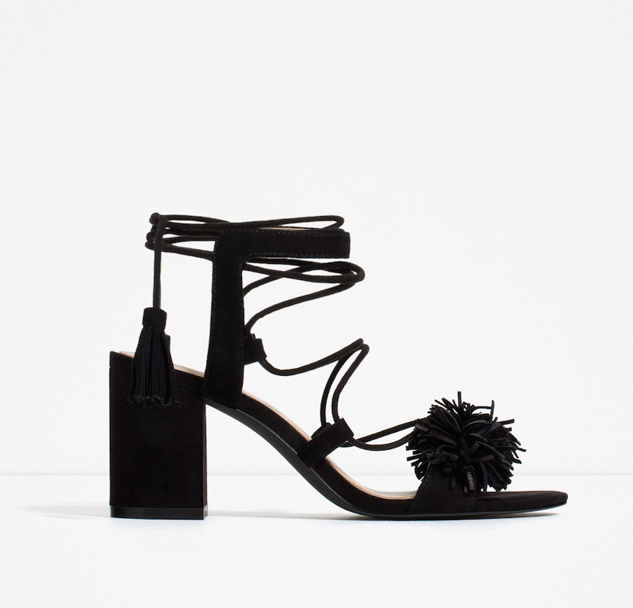 Zara High Heel Leather Lace-Up Sandals